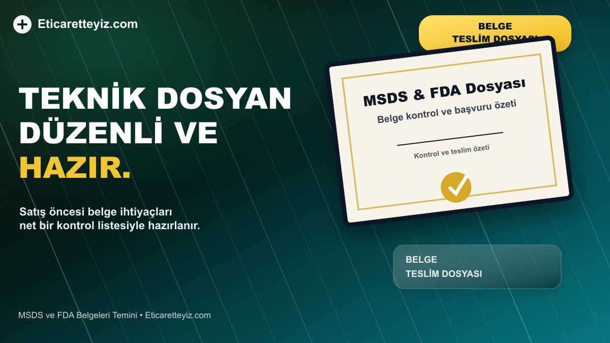 MSDS ve FDA Belgeleri Temini belge ve sertifika odaklı close-up görseli