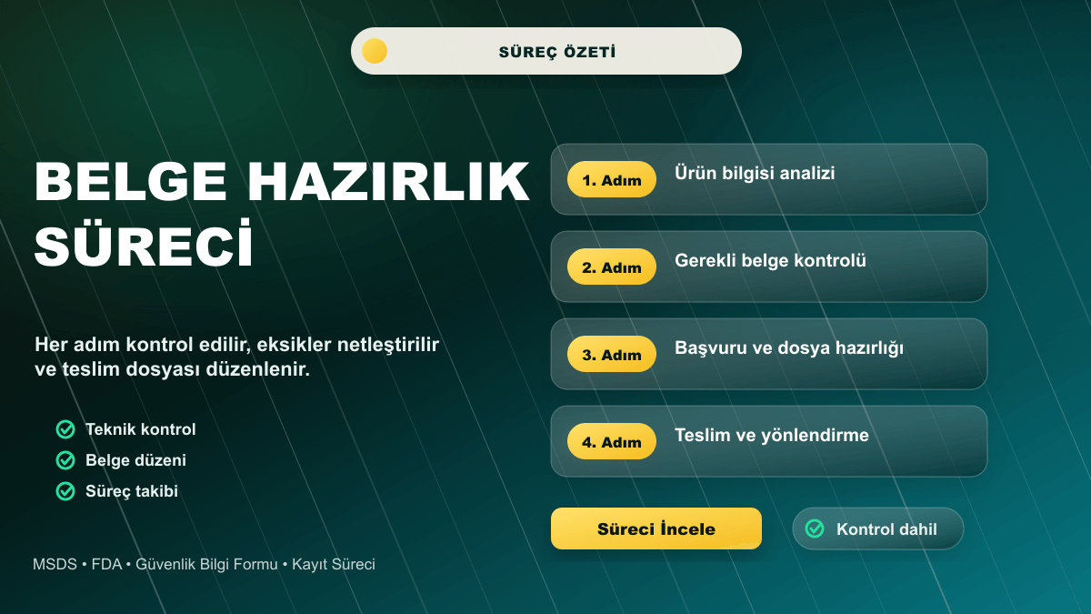 MSDS ve FDA Belgeleri Temini süreç ve içerik özeti görseli