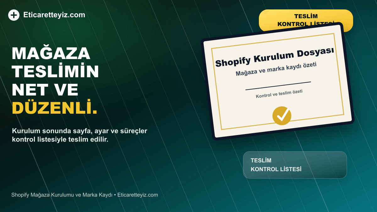 Shopify Mağaza Kurulumu ve Marka Kaydı belge ve sertifika odaklı close-up görseli